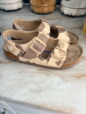 Birkenstock Two-Strap Sandal in Beige Camo Print